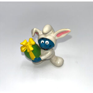 Vintage Smurf Easter Bunny Figure Smurfs Egg Easter Cake topper Easter Basket
